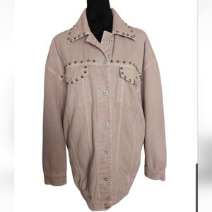 Veveret Women's Studded Pink Embellished Denim Jacket Size S